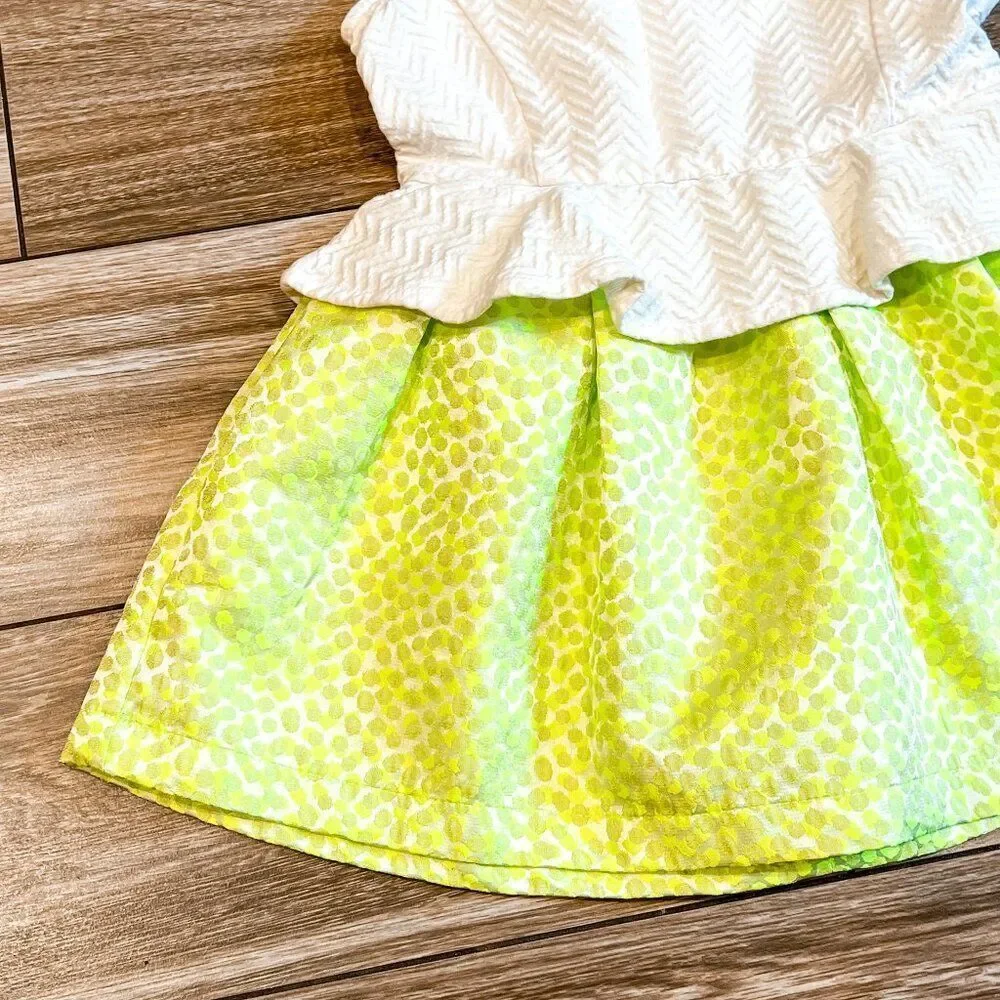 Gingersnaps Girls Dress White Chevron Top and Neon Spotted Bottom Size 4